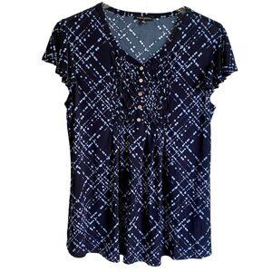 Ava & Grace Short Sleeve Quarter Button Black Blue Short Sleeve Top Medium NEW